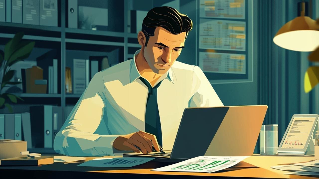 image homme consulte ordinateur