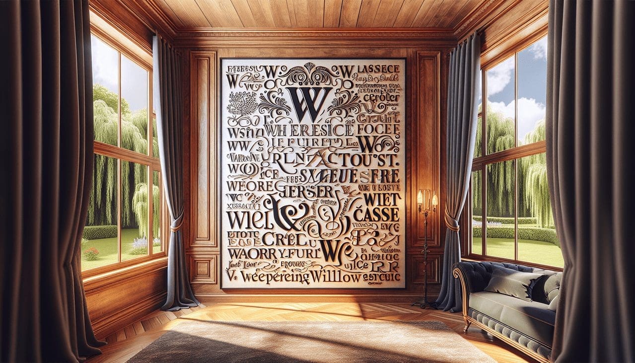 Affichage d'adjectifs en "W" sur tableau blanc sophistiqué avec arrière-plan chaleureux, dans une pièce lumineuse et accueillante.