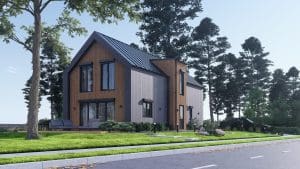 maison contemporaine en bois avec grandes baies vitrées