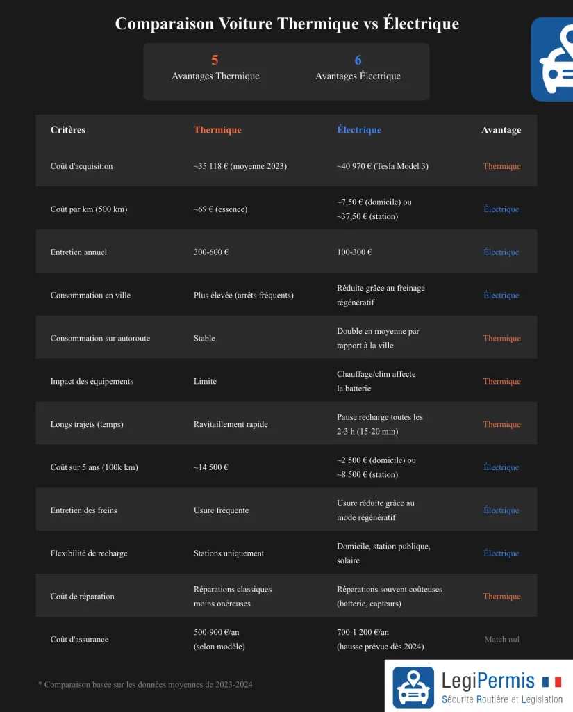 comparez le coût total entre une voiture électrique et une voiture diesel, incluant le prix d'achat, l'entretien, le carburant et les économies à long terme.